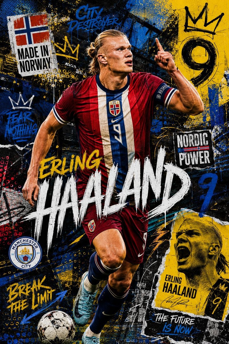 A dynamic mixed-media football poster featuring James Rodríg
