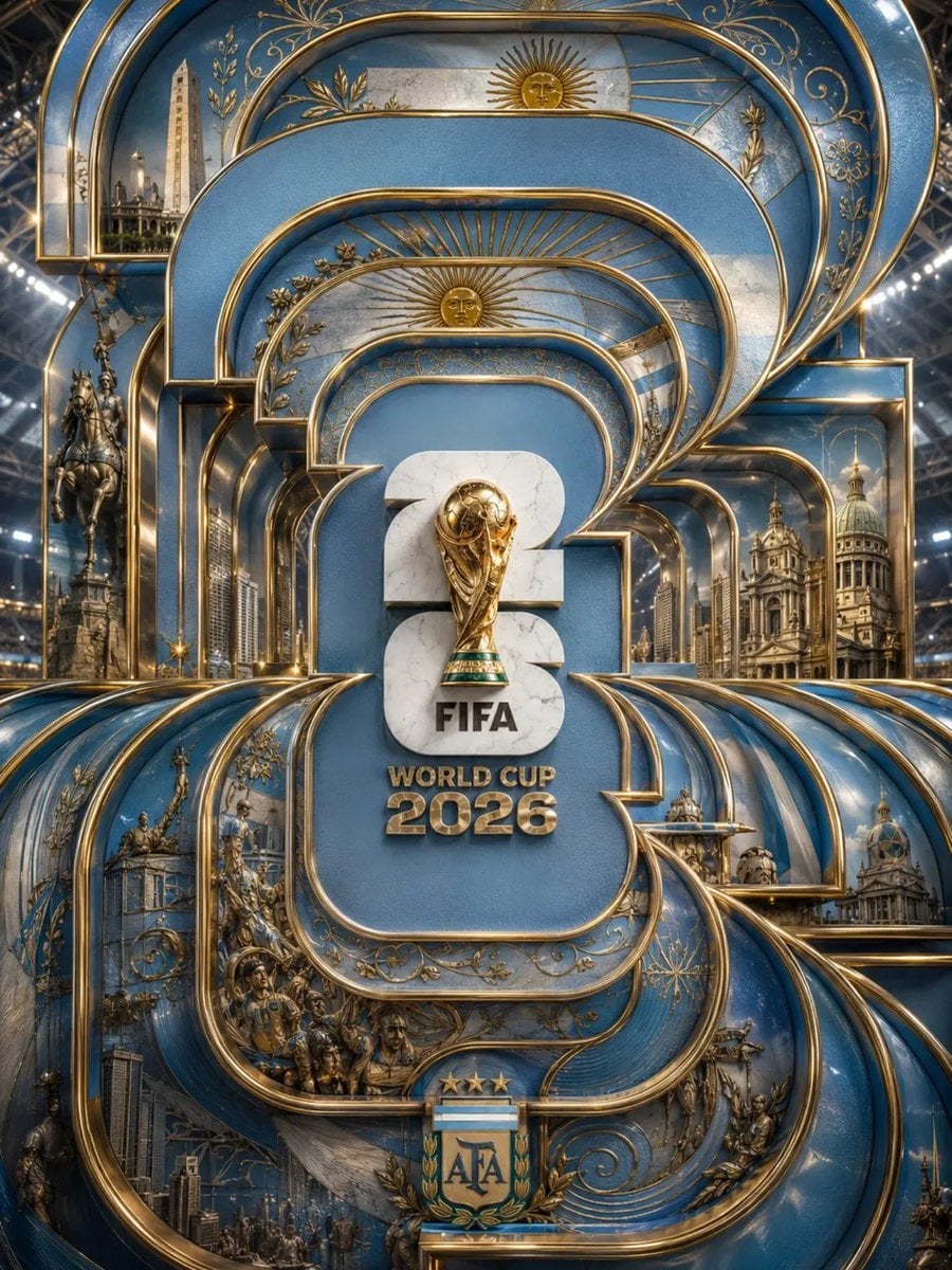 Ultra-luxury FIFA World Cup 2026 poster, monumental layered